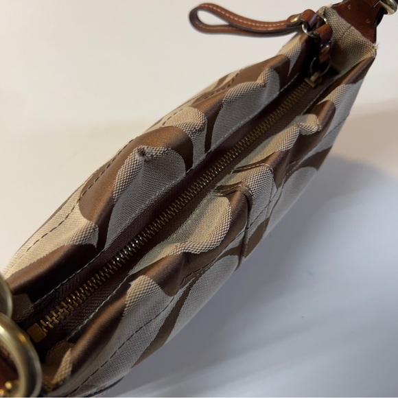 Coach Vintage Y2K Brown Big C Logo pattern Canvas Small Shoulder Wristlet Bag - Picture 4 of 16